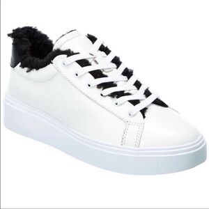 NWT Schutz KRISTIN White Leather Platform Sneakers Black Faux Fur Lining 8.5